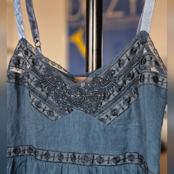 Free People Blue Embroidered Tiered Camisole - Picture 4 of 8